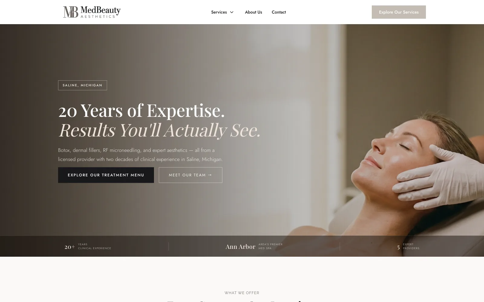 The redesigned MedBeauty Aesthetics website homepage